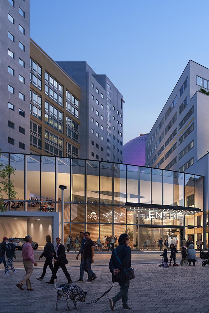 Visionsbild av Söderstadens nav, nya Globen Shopping länkar ihop Arenaområdet och Slakthusområdet.